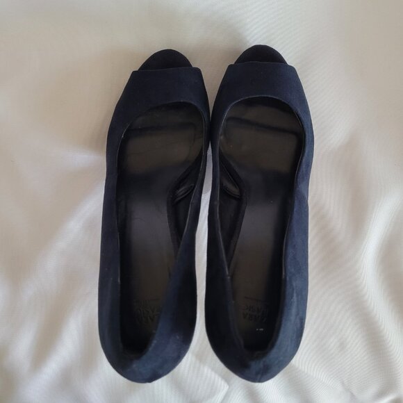 Zara Suede Platform Ultra High Heel Stilleto Pumps SZ 38 (7.5) Navy Blue - Picture 5 of 15